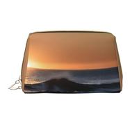 Last Sun Rays of Over The Sea Waves - Bolsa de maquillaje de piel con cremallera para bolígrafos, papelería, lápiz labial, neceser, White, Talla única