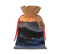 Last Sun Rays Of Over The Sea Waves - Bolsas de regalo de Navidad con cordón con tarjetas para decoraciones de fiesta de Navidad