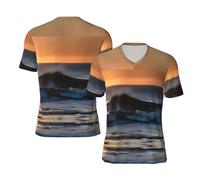 Last Sun Rays of Over The Sea Waves - Camiseta deportiva de equipo para hombre, cuello en V, manga corta, ajuste holgado, Negro, 4XL