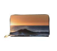 Last Sun Rays of Over The Sea Waves - Cartera de piel con estampado de olas para teléfono celular, tarjetas de crédito, billetera de cuero para mujer, bolsillo con cremallera, color negro, talla única