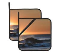 Last Sun Rays Of Over The Sea Waves - Juego de soportes para ollas, protector para horno de microondas, abre la tapa de la olla de cocina