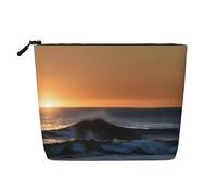 Last Sun Rays of Over The Sea Waves Print - Bolsa de maquillaje de cáñamo falso de una sola capa con cremallera, accesorios para mujer, color negro, talla única, Negro, One Size