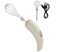 Lastdaytime Batidor de huevos eléctrico recargable por USB con cabezales de batidor dobles desmontables, espumador de leche de mano y mezclador con 5 ajustes de velocidad ajustables (beige)