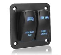 Lastdaytime Panel de interruptor basculante precableado de 2 bandas de aluminio de 12 V 24 V con interruptor SPST de 5 pines para coches, caravanas, barcos, yates, operación de luz LED (azul)