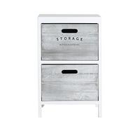 Lastdeco - Mesita SOURE | Mesita de Noche Gris - Mesita con Cajones de Madera Paulownia - 2 Cajones - 32 x 27 x 51 cm