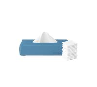LastTissue® Caja de pañuelos de algodón reutilizables | Pañuelos faciales y de bolsillo para hombres y mujeres - Pañuelos faciales lavables con caja de almacenamiento - Azul