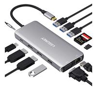 LASUNEY Hub 12 en 1, adaptador multipuerto con 2 HDMI, DisplayPort, RJ45, SD/TF, puertos USB C/A, PD, micrófono/audio, compatible con MacBook Dell HP Lenovo