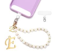lasuroa 1 Juego Correa con Cuentas para Teléfono, Colgantes Iniciales para Teléfono Cordón de Teléfono Móvil con Parche para Teléfono Manos Libres Pulsera para Teléfono para Mujeres Niñas (Letra E)