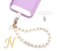 lasuroa 1 Juego Correa con Cuentas para Teléfono, Colgantes Iniciales para Teléfono Cordón de Teléfono Móvil con Parche para Teléfono Manos Libres Pulsera para Teléfono para Mujeres Niñas (Letra N)