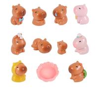 lasuroa 11uds Mini Figuras Carpinchos, Adorables Carpinchos de Resina en Miniatura Pequeños Adornos Animales para Decorar Tartas Escritorios Salpicaderos de Coches Casas Muñecas y Jardines Hadas
