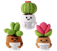 lasuroa 3uds Plantas de Crochet Positivas, Suculentas Positivas Cactus Positivo Suculentas de Crochet Cactus de Punto Plantas Ganchillo para Decoración de Fiestas Regalo Alentador