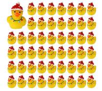 lasuroa 50uds Patitos Navideños de Resina con Gorro Navideño, Patos de Luz Navideña Juego de Patitos Pequeños Decoración Jardín Mini para Rellenar Medias Navideñas Microadornos de Jardín
