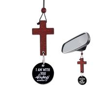 lasuroa Colgante de Cruz para Retrovisor Coche, Regalo Religioso Cristiano Adorno de Cruz para Espejo Retrovisor Versículo Bíblico Siempre Estoy Contigo Accesorios Decoración Interior Coche (Negro)