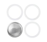 lasuroa Filtro con 3 Juntas, Filtro Aluminio Plateado Junta Silicona Blanca Repuestos Cafeteras para Bialetti Dama de 3 y 4 Tazas Venus Musa Kitty de 4 Tazas