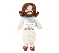 lasuroa Jesús Positivo, Jesús al Crochet Muñeco Mensaje Positivo Crochet Navidad Positivo para Pascua Decoración de Fiesta Navideña Regalo Alentador(Azul)