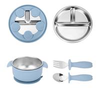 lasuroa Juego de 4 Platos de Acero Inoxidable para Bebé: Incluye 1 Plato con Compartimentos y Ventosa, 1 Tazón con Doble Asa, 1 Tenedor y 1 Cuchara Bandejas para Aperitivos y Artículos Alimentación