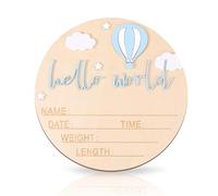 lasuroa Letrero con Anuncio de Bebé, 15cm Hola Mundo Letrero con Anuncio Nacimiento para Recién Nacido Niño o Niña para Hospital Decoración de Guardería Baby Shower Accesorio Fotos