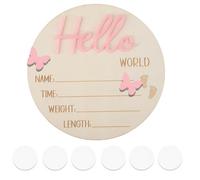 lasuroa Letrero de Anuncio para Recién Nacido, 13,5 cm Rosa Hello World Madera Placa Bienvenida Bebé Letrero con Nombre Nacimiento Accesorio Fotos para Baby Shower Hogar Hospital Decoración Guardería