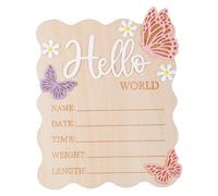 lasuroa Letrero de Madera con Diseño Mariposa y Margaritas para Recién Nacidos, Ideal Como Anuncio Nacimiento de Bebé Decoración Floral para Guardería o Hospital