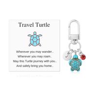 lasuroa Llavero de Tortuga de Viaje, Lindo Llavero de Tortuga con Piedra Preciosa Roja y Tarjeta de Aliento Iniciales de Nombre Creativo Colgantes de Tortuga Marina para Familiares y Amigos (J)