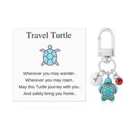 lasuroa Llavero de Tortuga de Viaje, Lindo Llavero de Tortuga con Piedra Preciosa Roja y Tarjeta de Aliento Iniciales de Nombre Creativo Colgantes de Tortuga Marina para Familiares y Amigos (A)
