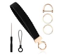 lasuroa Pulsera Llavero para Mujeres Hombres, Llavero Elástico con Anilla en D Correa Corta & 2 Anillas Llaves Cordón Muñeca Trenzado para Llaves Coche Credenciales Esenciales (Negro)