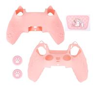 lasuroa Set Rosa Funda Mando para PS5, Huella Gato Bonita Cubierta Antideslizante Silicona Accesorios Mando Inalámbrico del PS5 Carcasa Protectora con Agarre Pulgares & Pegatina Panel Táctil