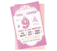 lasuroa Tarjeta de 9.º Cumpleaños con Sobre para Niñas, Hermosa Tarjeta Regalo Feliz Cumpleaños Niñas 9 Años Decoración de Mesa para Fiestas Hija Nieta Sobrina