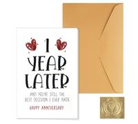 lasuroa Tarjeta de Aniversario de 1 Año, Tarjeta Papel para el Primer Aniversario con Sobre y Pegatina Decoración Fiesta Primer Año para Novia Novio Esposa y Esposo