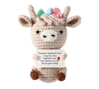 lasuroa Vaca de Las Tierras Altas Positiva, Vaca de Las Tierras Altas Tejida a Ganchillo Animalitos Crochet con Mensajes Positivos para Regalos de Motivación Decoración de Fiestas(Blanco Roto)