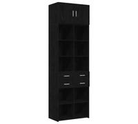 LASWWQMRF Juego de 2 armarios altos de roble negro, 70 x 42,5 x 225 cm | Armario modular de 2 piezas de madera con compartimentos y cajones para sala de estar y oficina.