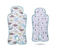 LAT Colchoneta Verano Silla Paseo, Reversible Funda Carro Bebe Universal con Almohadilla Refrigerante de Gel, Cojín Reductor Silla Paseo para Cochecito y Asiento (Dinosaurio+Elefante)