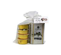 Lata de aceite de oliva virgen extra en miniatura con patés para regalar a los invitados en eventos cómo bodas, bautizos o comuniones.