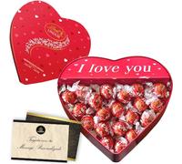 Lata de Corazón con Bombones LINDT LINDOR de Chocolate con Leche · Regalo San Valentín con Tarjeta Personalizada Cia&Co · Lata Reutilizable en Forma de Corazón