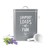 Lata de detergente en polvo de 6 l de metal, con tapa y pala, para detergente en polvo y tabletas, color gris