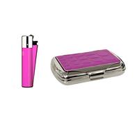 Lata de tabaco con efecto cocodrilo rosa con encendedor Clipper