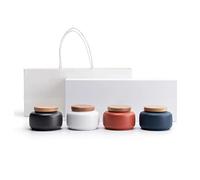 Lata de Té Botes de cocina de cerámica, tarro de almacenamiento de alimentos de porcelana con tapa hermética de madera y caja, recipiente for el hogar que sirve for granos de café, hojas de té, azúcar