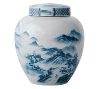 Lata de Té Lata de té RU Kiln, Lata sellada de cerámica, Lata de té Agrietada Azul y Blanca China, Lata de té casera Contenedor de Almacenamiento(A)
