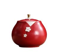 Lata De Té Tarro de Almacenamiento té a Granel cerámica, pequeño Tarro Sellado, contenedor Negro Flor Ciruelo celadón Creativo(B)
