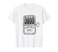 Lata Vintage de sardinas, diseño Retro de Peces enlatados y gourmets Camiseta gráfica económica, Hombre, Blanco, L