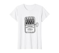 Lata Vintage de sardinas, diseño Retro de Peces enlatados y gourmets Camiseta gráfica económica, Mujer, Blanco, L