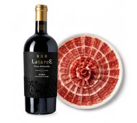 Latarce | Pack Regalo Gourmet Vino Tinto + Jamón Ibérico | Selección D.O. Toro 75cl + Ibérico Cebo Campo 50% 100gr | Caja Madera | Ideal para Regalar
