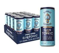 Latas de cóctel Bombay Sapphire Gin & Tonic listo para tomar, 6,5% Vol., 25 cl / 250 ml (pack de 12), bebidas alcohólicas con London Dry Gin 100% infusionada al vapor