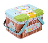 Latas para galletas - Lata de Pascua | Contenedor de metal con patrón de conejo | Tapa utilizada con asa móvil | Altura de doce centímetros | de regalo de joyería de comida para regalo, vacacione