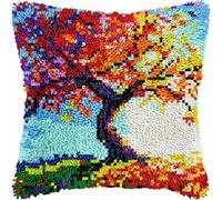 Latch hook Kit Cojín Gancho de Pestillo Árbol de los deseos de graffiti de otoño Alfombra almohada niños principiante DIY bordado Conjunto hecho mano Sofá artesanal Decoración hogarb 43x43cm, 2 piezas