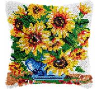Latch hook Kit Cojín Gancho de Pestillo Fantasy Girasoles Planta en maceta Alfombra almohada niños principiante DIY bordado Conjunto hecho mano Sofá artesanal Decoración hogarb 43x43cm, 2pcs