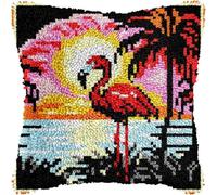 Latch hook Kit Cojín Gancho de Pestillo Flamingos Sunset Red Bird Flowers Black Alfombra almohada niños principiante DIY bordado Conjunto hecho mano Sofá artesanal Decoración hogarb 43x43cm, 2 piezas