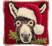 Latch hook Kit Cojín Gancho de Pestillo Navidad Burro Xmas Animal de granja rojo Alfombra almohada niños principiante DIY bordado Conjunto hecho mano Sofá artesanal Decoración hogarb 43x43cm, 2pcs