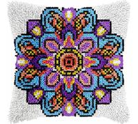 Latch hook Kit Cojín Gancho de Pestillo Tótem Mandala Flor Loto Morado Alfombra almohada niños principiante DIY bordado Conjunto hecho mano Sofá artesanal Decoración hogarb 43x43cm, 1pcs