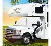 Latch.IT RV Front Windshield Cover Class C | Front Motorhome, Trailer and Camper Windshield Cover w/Mirror Cutouts & Corner Bands | Compatible for Ford 1997-2025 | RV Wind Shield Sunshade